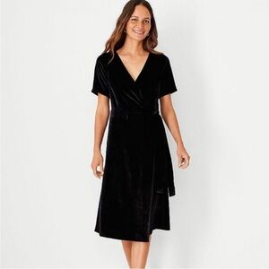 NWT Ann Taylor Velvet Wrap Midi Dress Short Sleeve V Neck Winter Holiday Wedding